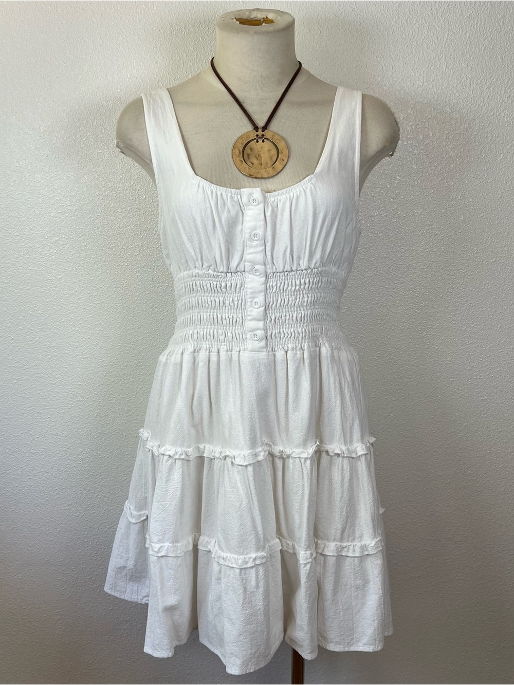White Tiered Sleeveless Summer Dress